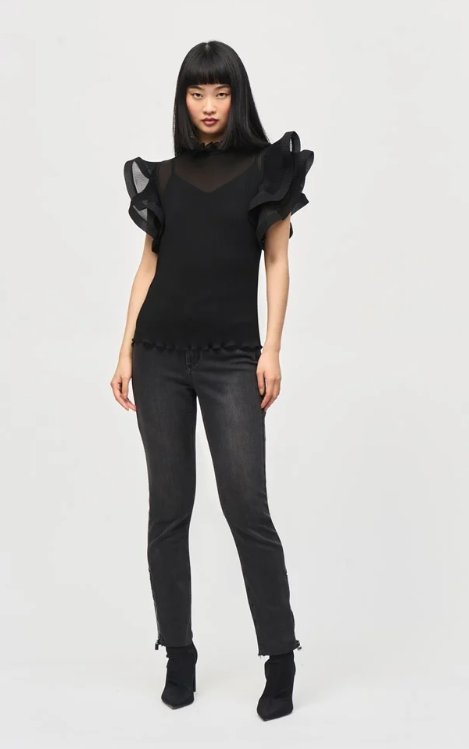 Chiffon Pleated Top With Ruffled Sleeves (243957)