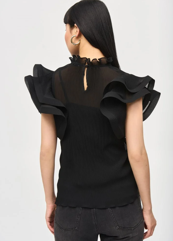 Chiffon Pleated Top With Ruffled Sleeves (243957)