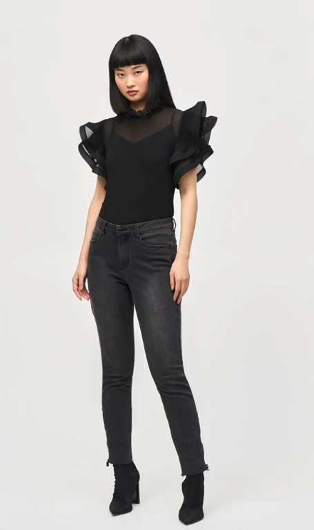 Chiffon Pleated Top With Ruffled Sleeves (243957)