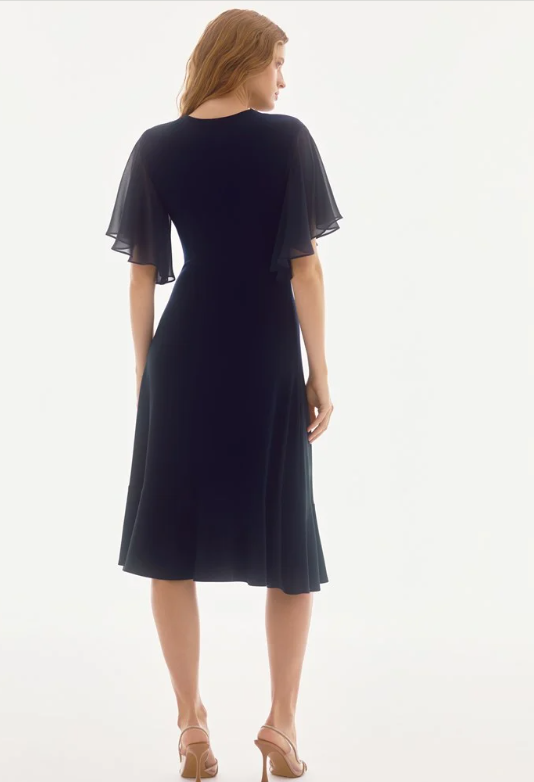 Silky Knit And Chiffon Flowy Wrap Dress (251706)