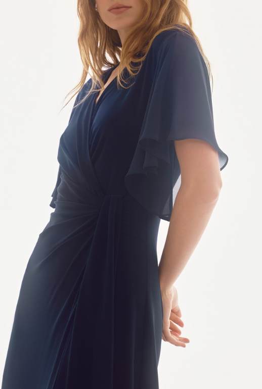 Silky Knit And Chiffon Flowy Wrap Dress (251706)