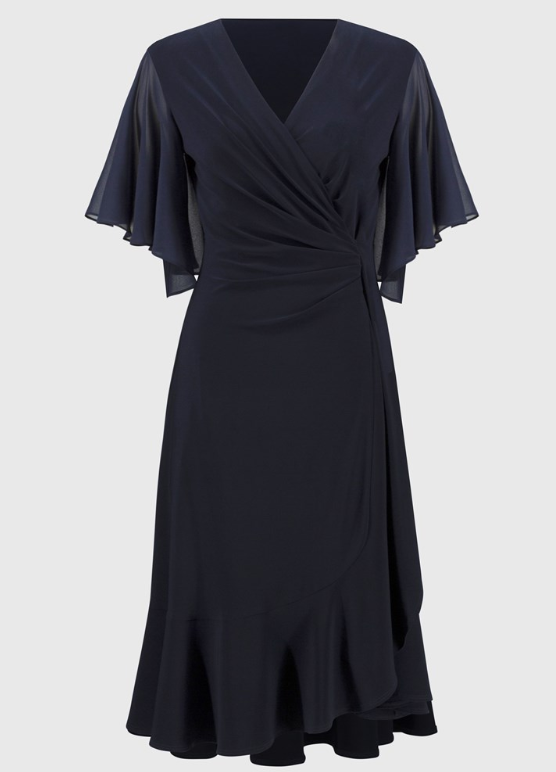 Silky Knit And Chiffon Flowy Wrap Dress (251706)