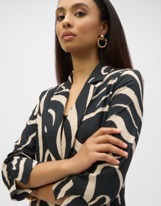 Seersucker Abstract Print Straight Blazer (252152)