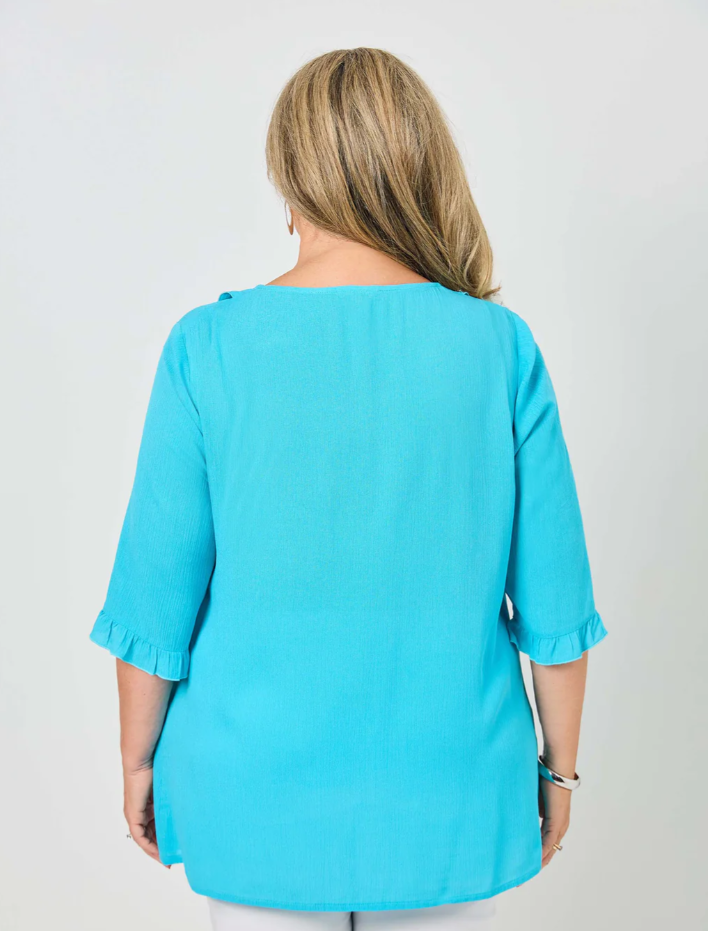 V-Neck Frill Plain Rayon Top (640099)