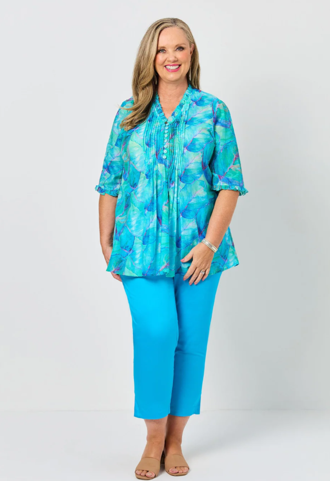 Ruffle Trim Tucked Top (640073)