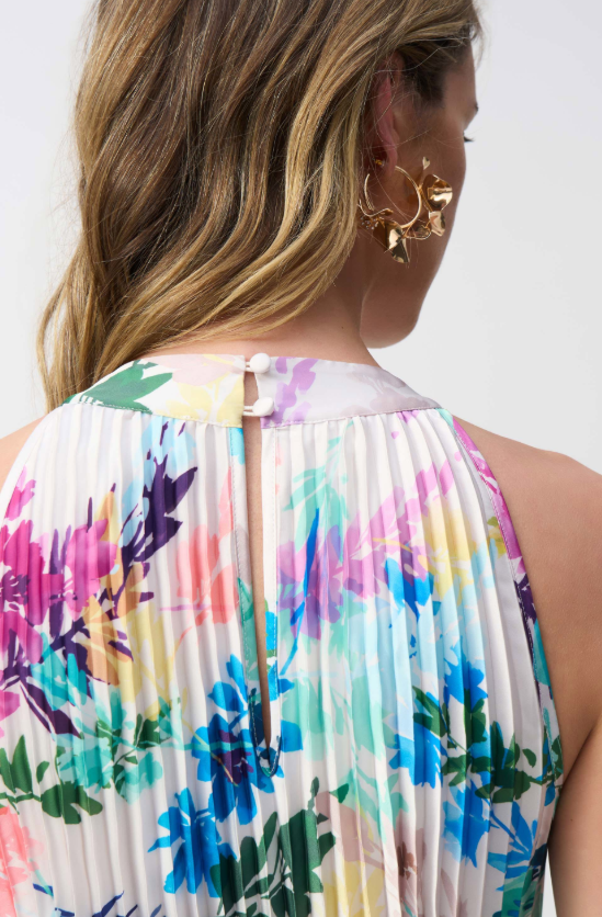 Pleated Satin Floral Print Maxi Dress (251904)