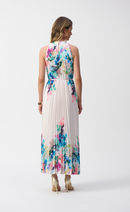 Pleated Satin Floral Print Maxi Dress (251904)