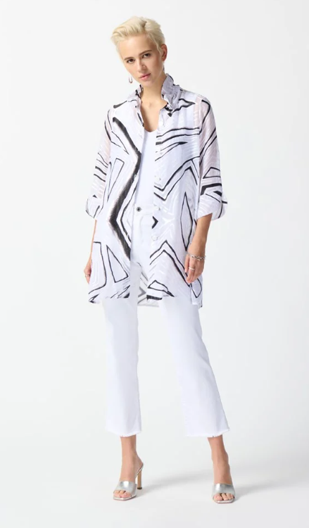 Burnout Organza Abstract Print A-Line Blouse (242171)