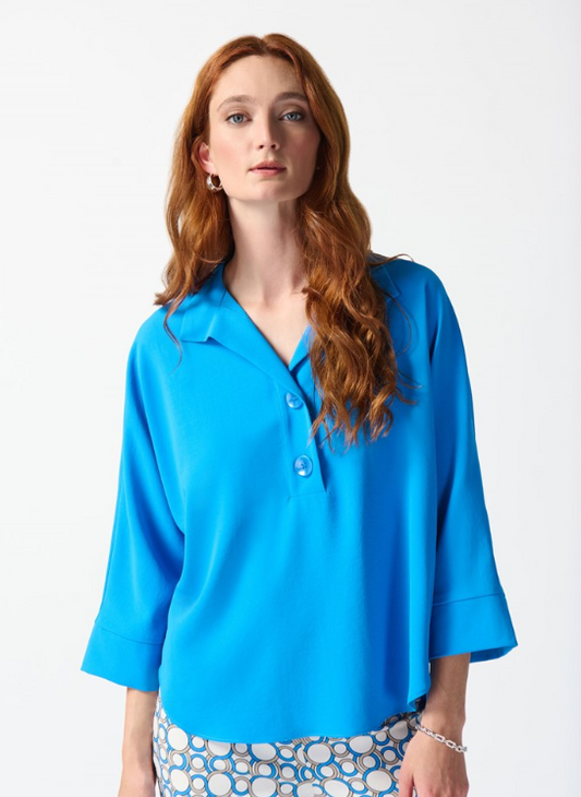 Woven Buttoned Collar Boxy Top (242057)