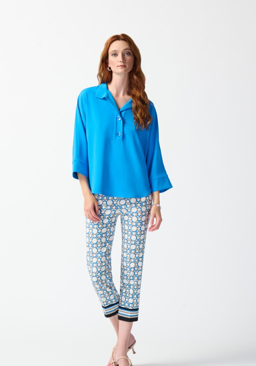 Woven Buttoned Collar Boxy Top (242057)