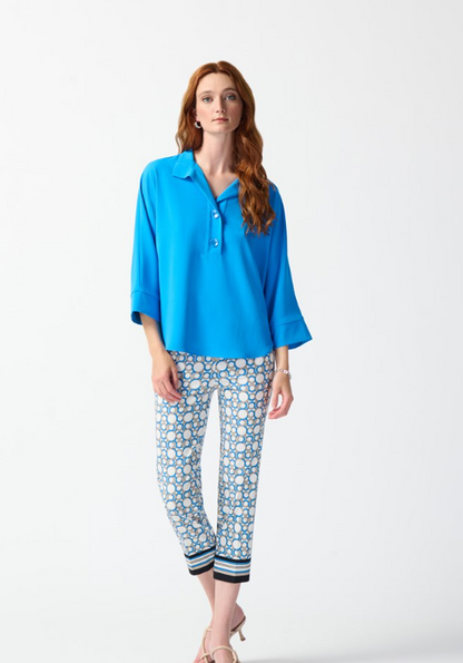 Woven Buttoned Collar Boxy Top (242057)