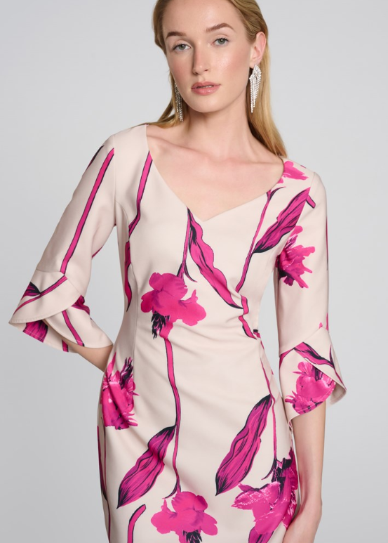 Woven Twill Floral Print Sheath Dress (242733)