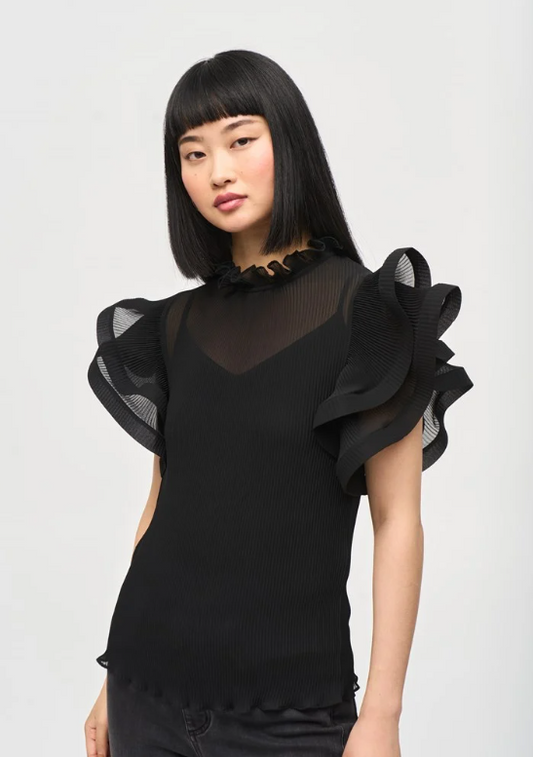 Chiffon Pleated Top With Ruffled Sleeves (243957)