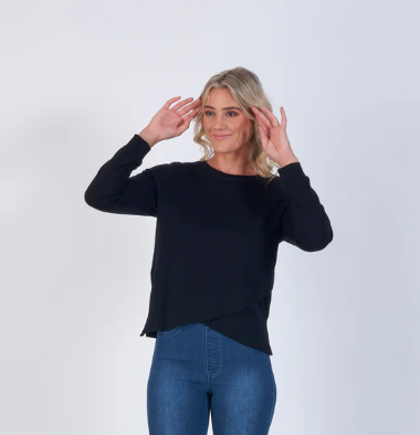 Merino Round Neck Top with Crossover Front (4434)