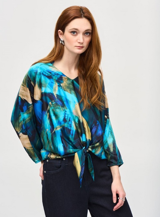 Satin Abstract Print Cocoon Top (243102)