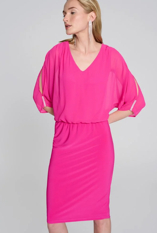 Chiffon And Silky Knit Blouson Dress (242728)