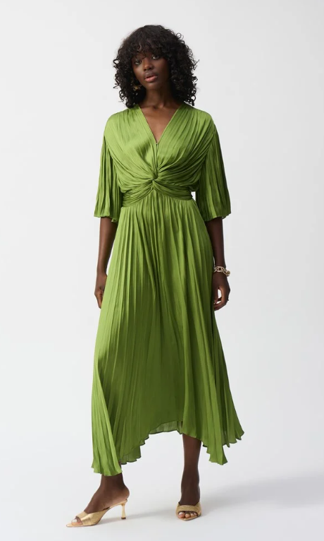 Pleated Satin Midi Dress (251903)