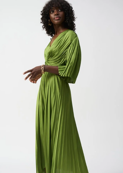 Pleated Satin Midi Dress (251903)