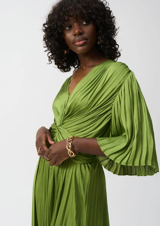 Pleated Satin Midi Dress (251903)