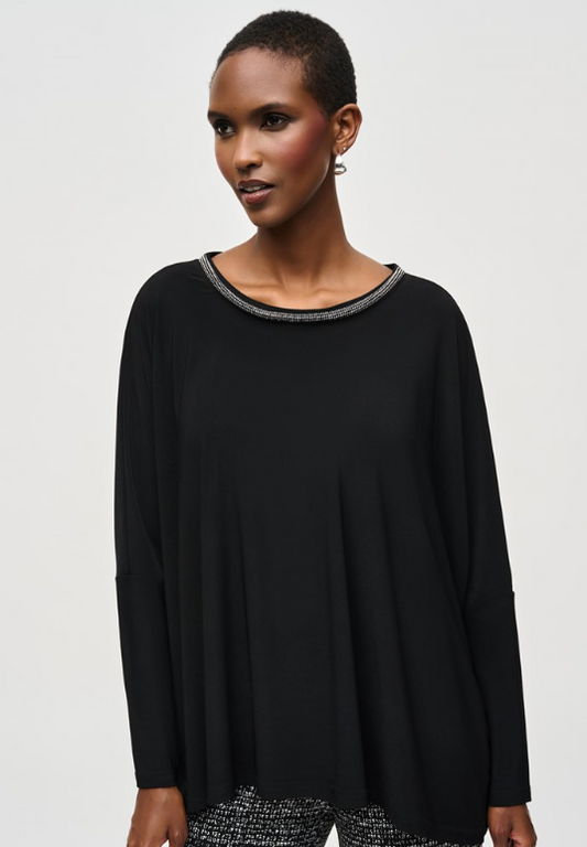 Silky Knit Top With Embellished Neckline (243164)