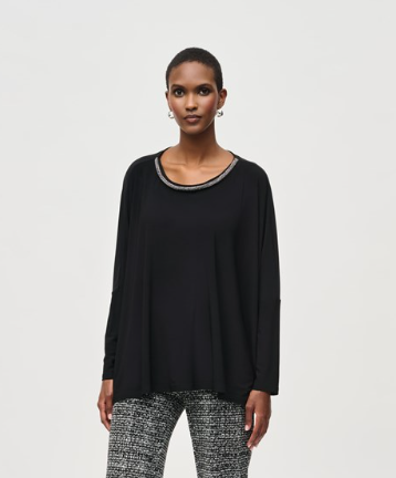 Silky Knit Top With Embellished Neckline (243164)