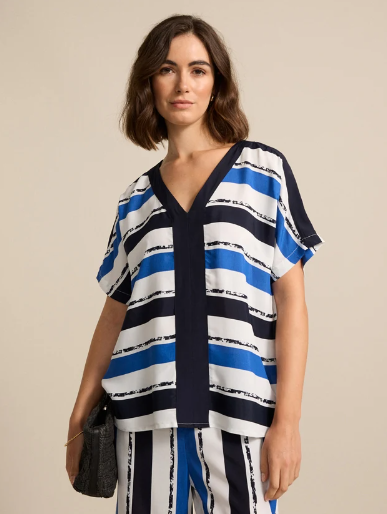 S/S STRIPE VISCOSE TOP (YTMS54656)