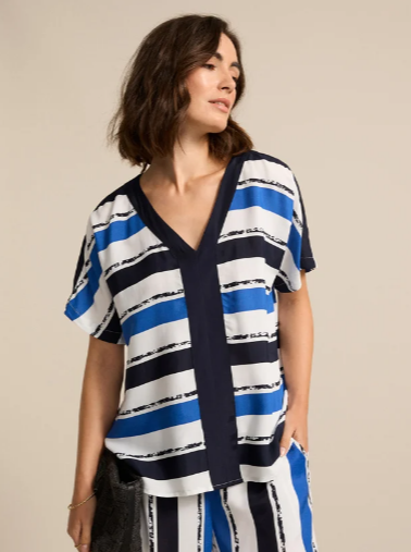 S/S STRIPE VISCOSE TOP (YTMS54656)