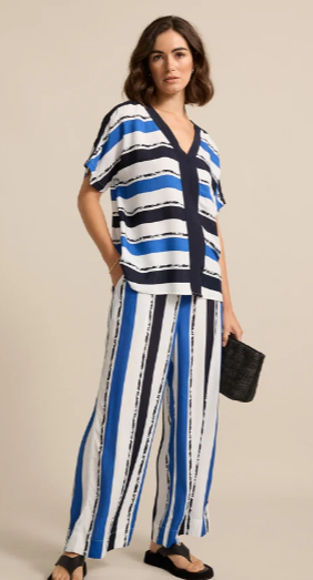 S/S STRIPE VISCOSE TOP (YTMS54656)