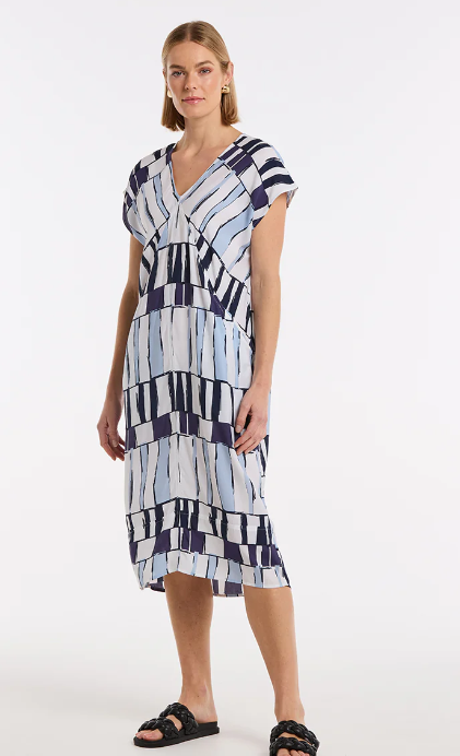 Short Sleeve Abstract Stamp Dress (YTMS59316)