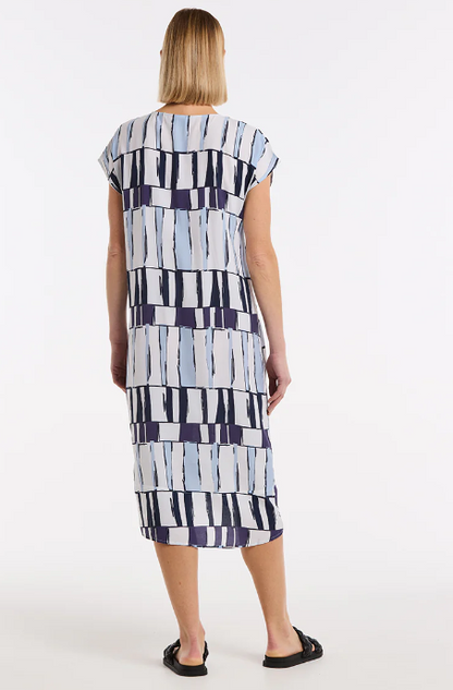 Short Sleeve Abstract Stamp Dress (YTMS59316)