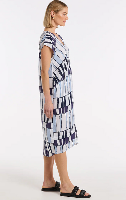 Short Sleeve Abstract Stamp Dress (YTMS59316)