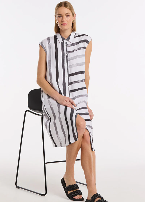 Sleeveless Brushed Stripe Dress (YTMS59329)