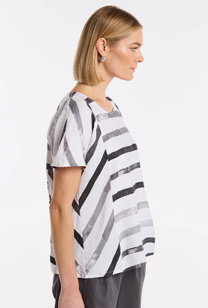 Short Sleeve Brushed Stripe Top (YTMS54683)