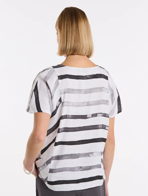 Short Sleeve Brushed Stripe Top (YTMS54683)