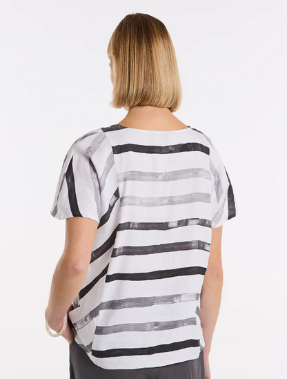 Short Sleeve Brushed Stripe Top (YTMS54683)