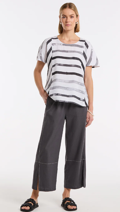 Short Sleeve Brushed Stripe Top (YTMS54683)