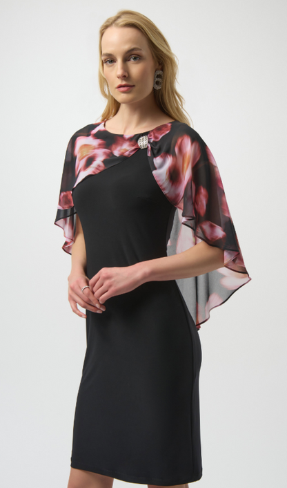 Recycled Floral Chiffon & Silky Knit Layered Dress (254164)