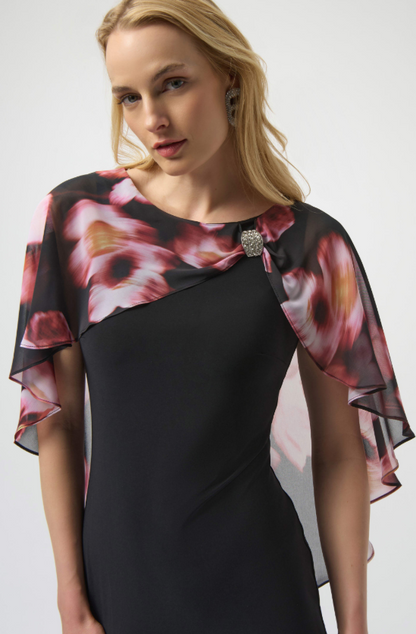 Recycled Floral Chiffon & Silky Knit Layered Dress (254164)