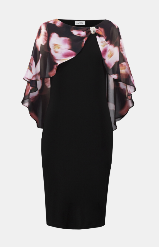 Recycled Floral Chiffon & Silky Knit Layered Dress (254164)