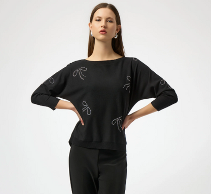 Sweater Knit Pullover with Iron-On Bow Detail (254950)