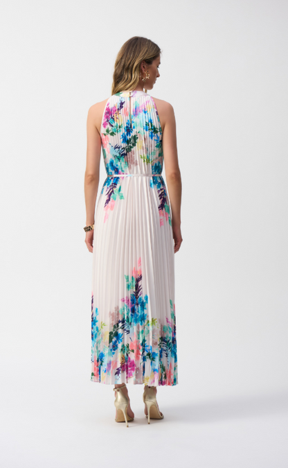 Pleated Satin Floral Print Maxi Dress (251904)