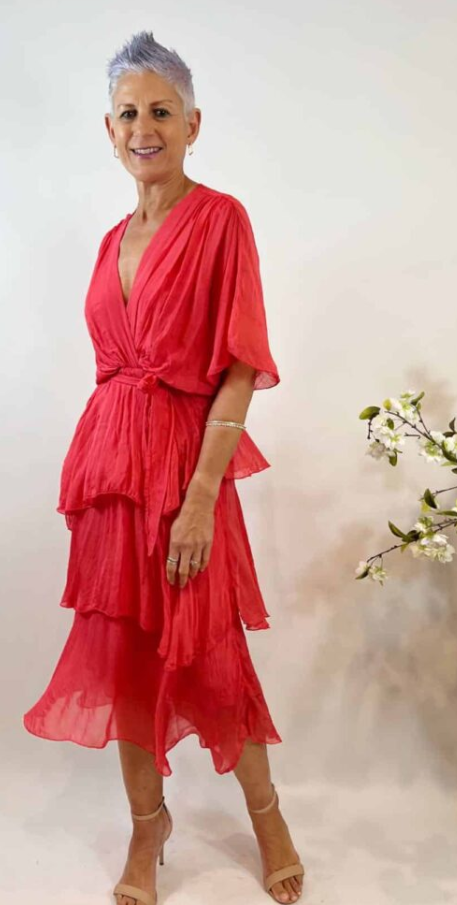 CROSS OVER NECKLINE THREE LAYERS DRESS (LSD21-901P)
