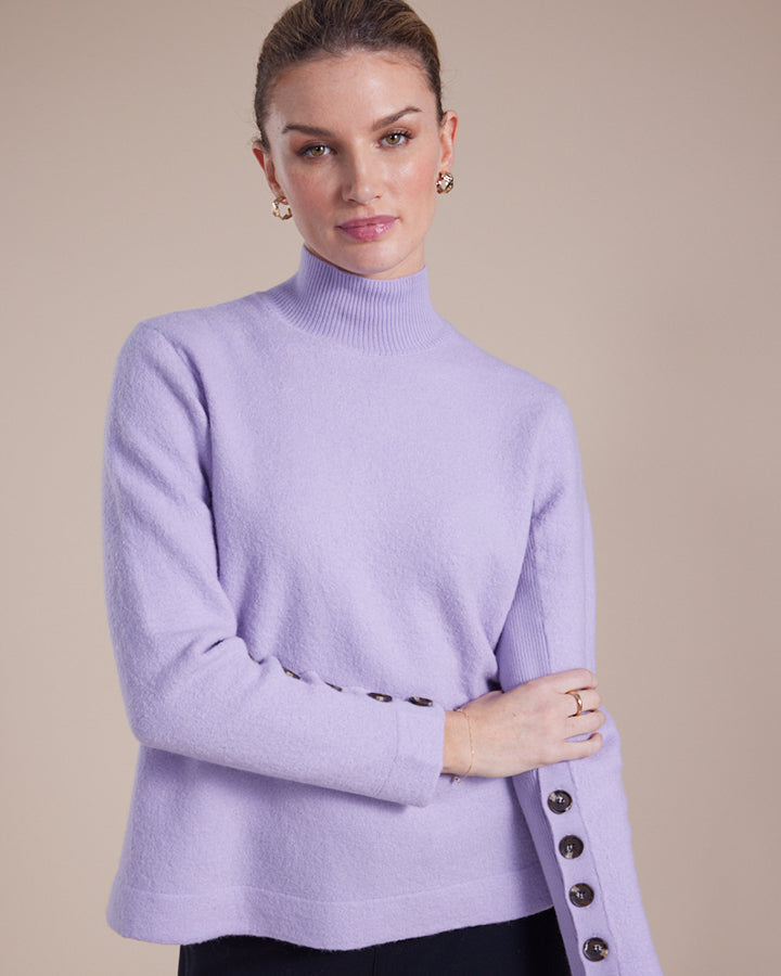 Button Sleeve Boiled Wool Sweater (YTMW43524)