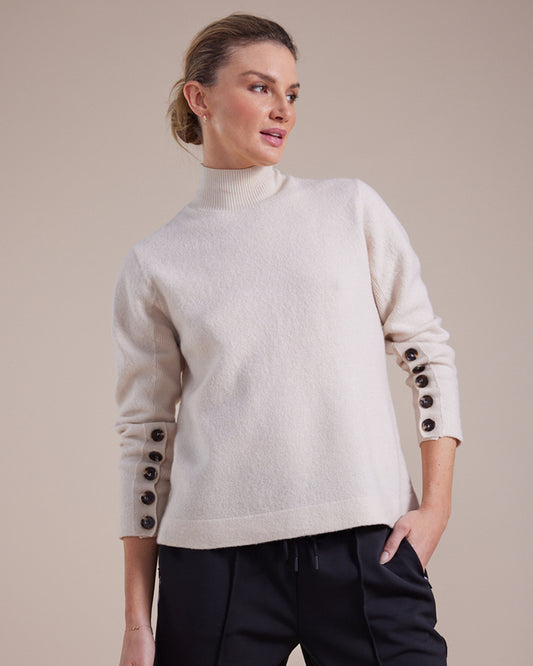 Button Sleeve Boiled Wool Sweater (YTMW43524)